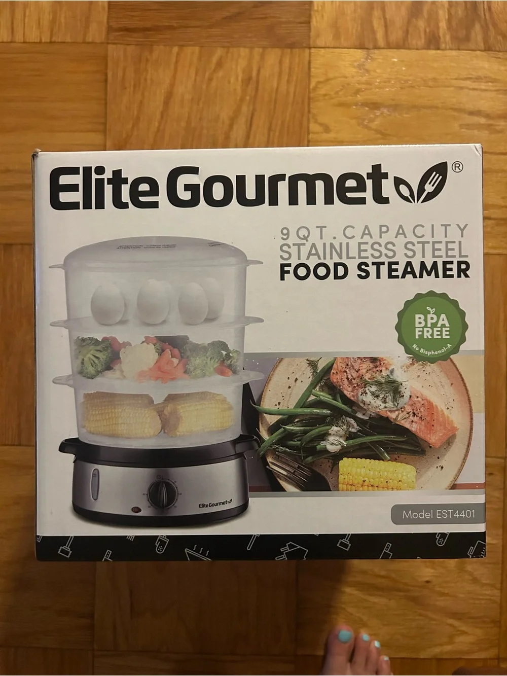 Elite Gourmet Electric Food Steamer, 3-Tier BPA-Free, 9 Qt, Stainless Steel